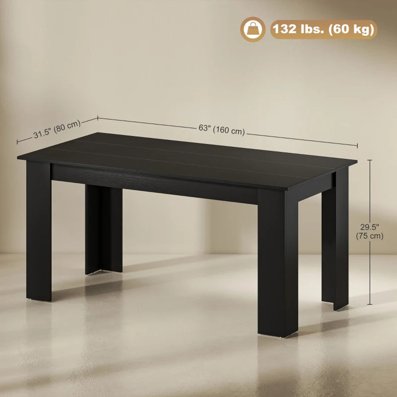63" Kitchen Table for 4-6 People, Dining Table with Wood Effect for Dining Room, Black