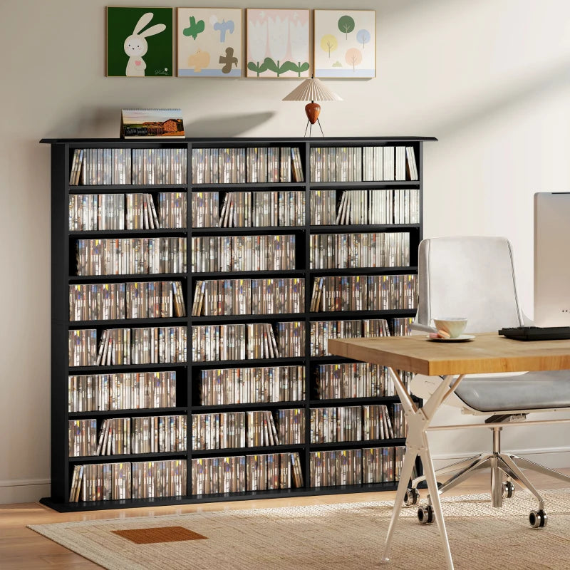 Media Storage Cabinet, 8-Tier DVD Shelf with 18 Adjustable Shelves, Holds 1032 CDs, 594 DVDs or Blu-rays, Black
