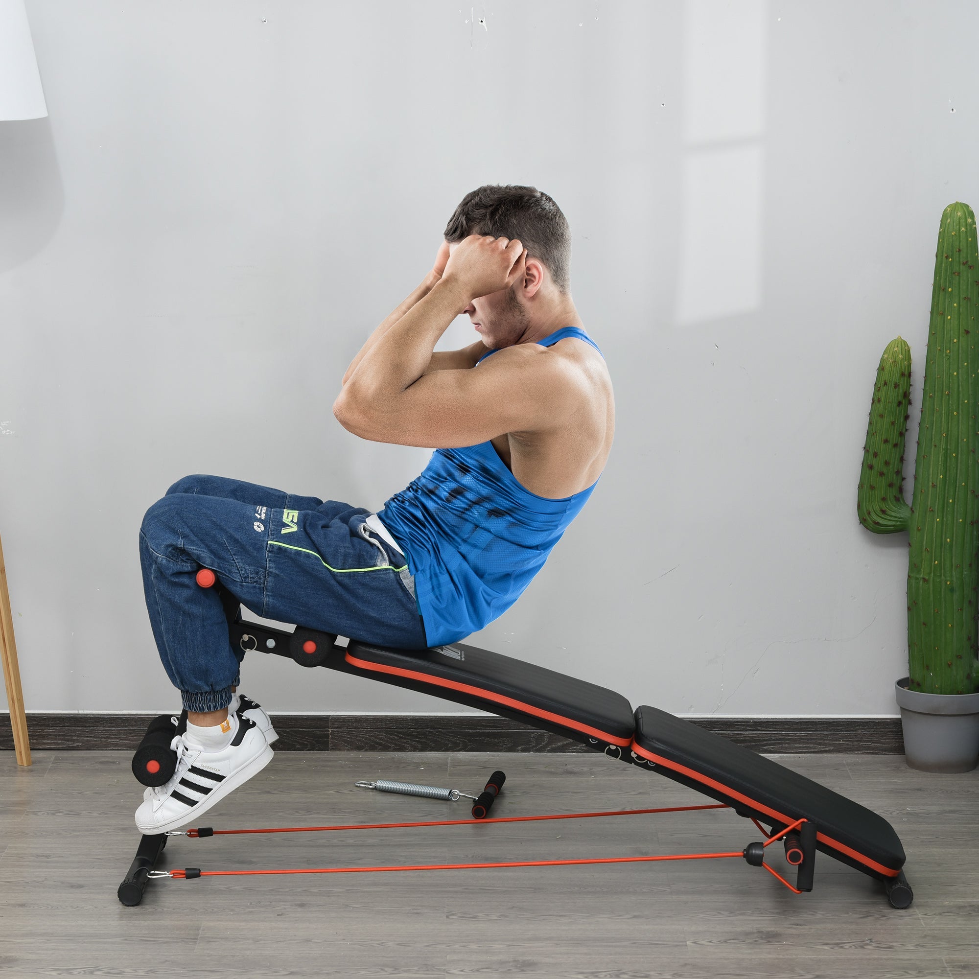 Soozier Adjustable Sit Up Bench Core Workout with Thigh Support Foldable Fitness Equipment for Home Gym Black 