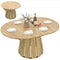 Extendable Dining Table, Round to Oval Convertible Kitchen Table with Storage Shelf for Dining Room, Natural