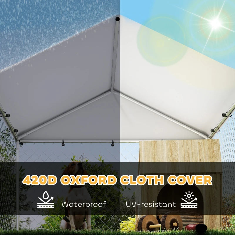Outdoor Dog Run w/ Adjustable & Rotating Bowls, Water-Resistant UV-Resistant Cover, Secure Lock, 6.6' x 6.6' x 5.1'