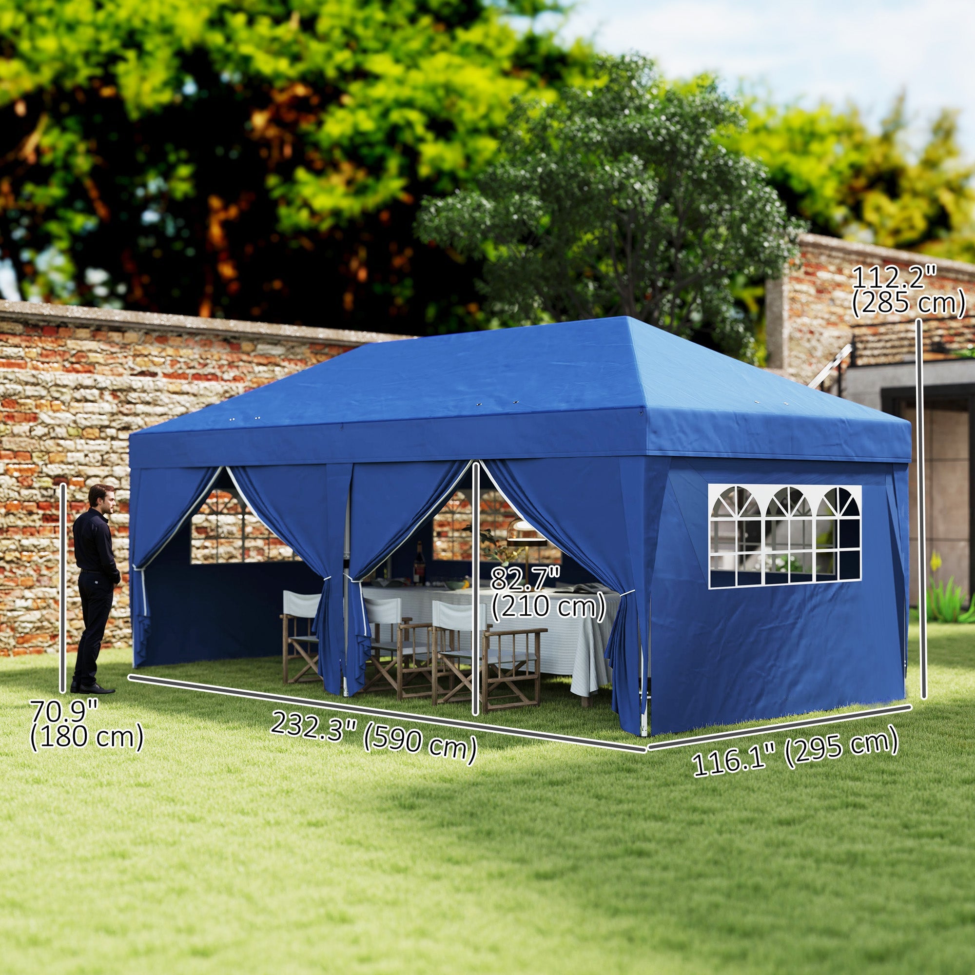 Outsunny 10' x 20' Pop Up Canopy Tent Outdoor Portable Easy Up Party Tent Garden Shade Shelter with Walls Carrying Bag, Blue 