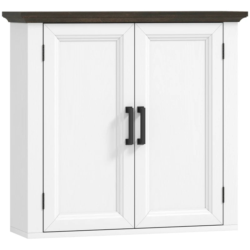 Bathroom Wall Cabinet, Farmhouse Medicine Cabinet Wall Mounted with 2 Doors and Adjustable Shelf, White