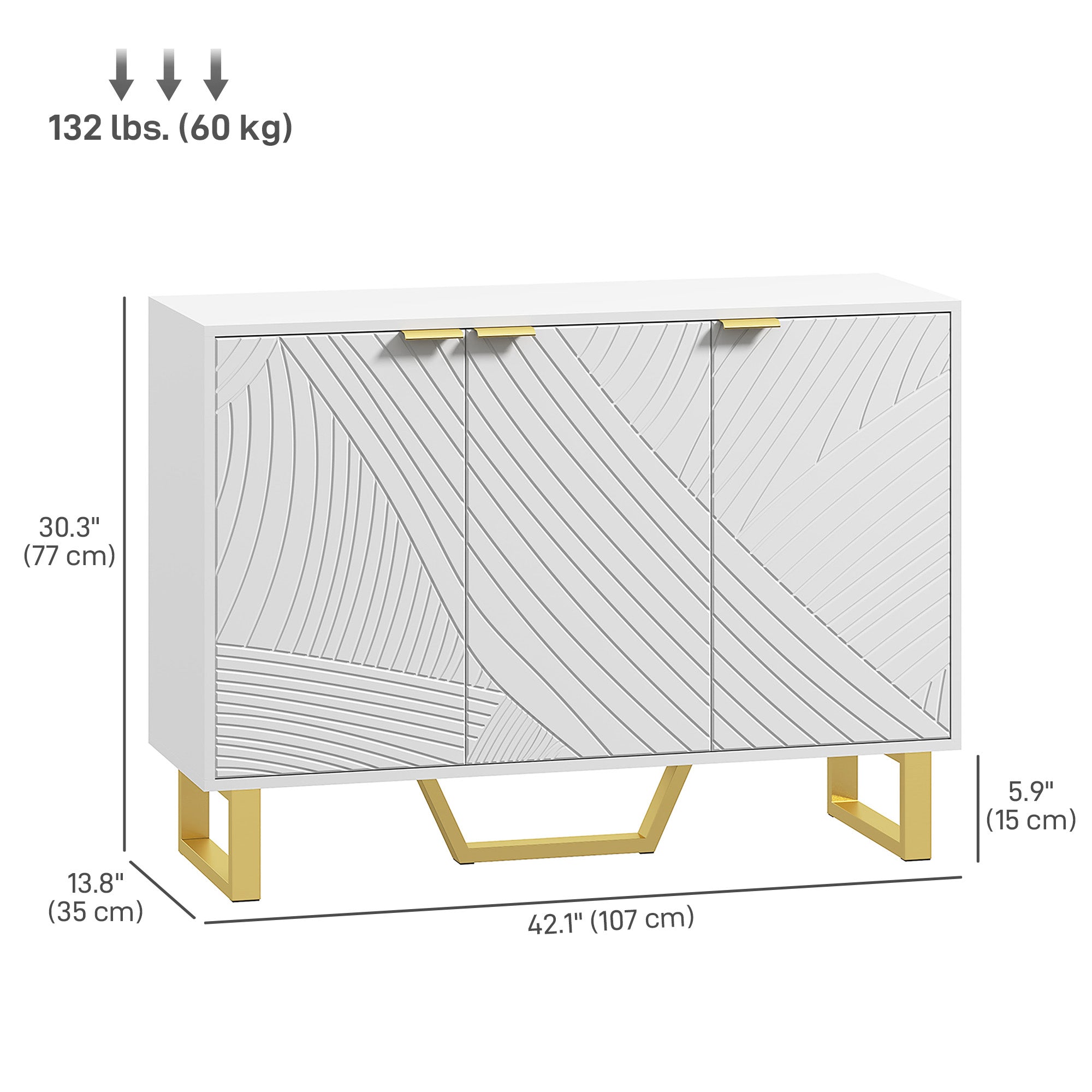 HOMCOM Sideboard Buffet Cabinet with Adjustable Shelves, Living Room Cabinet, TV Cabinet for 50 Inch TV, White 