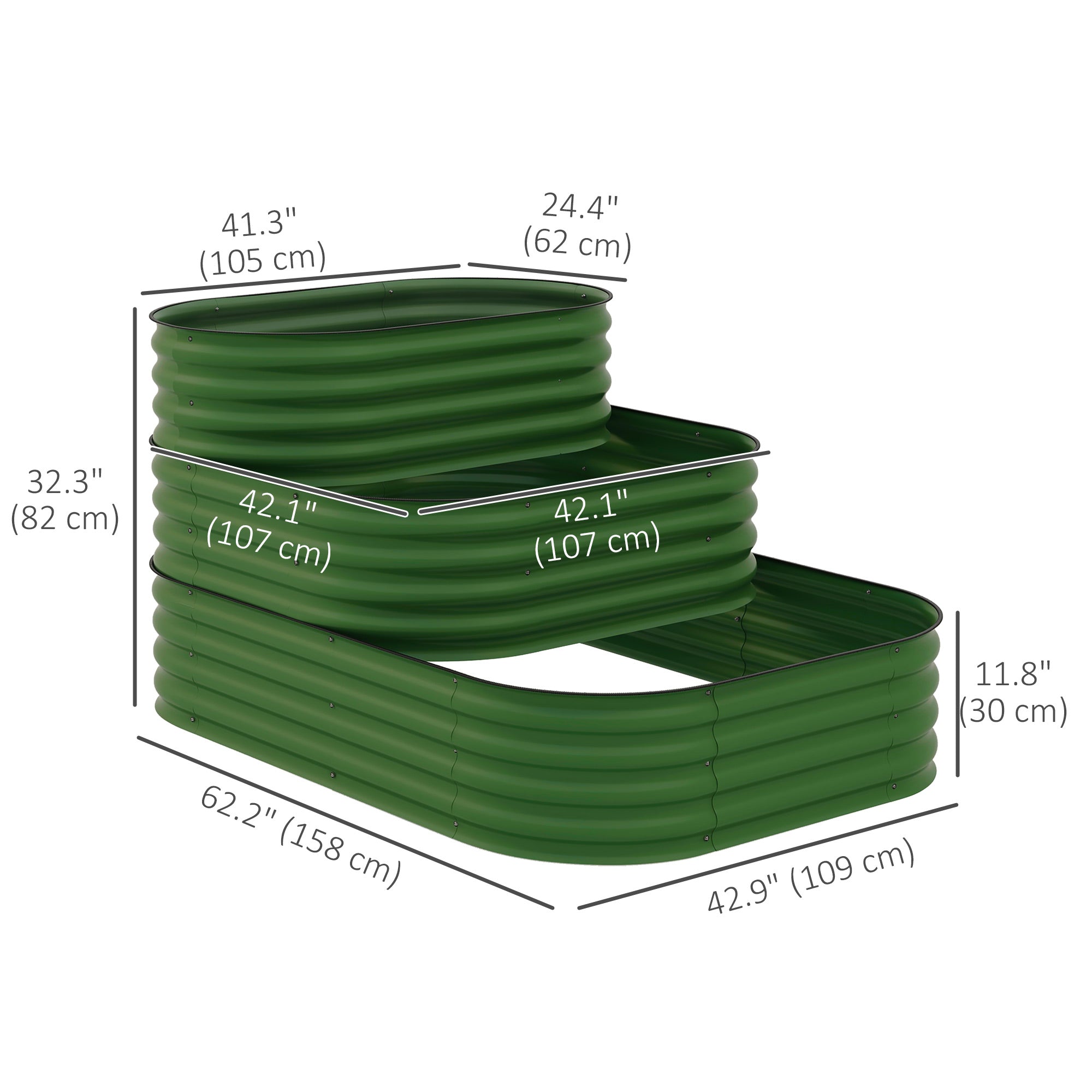 Outsunny 5.2'x3.6'x2.7' Outdoor Raised 3-Tier Galvanized Garden Bed Planter Box Safety Edging Veggies Flowers Growing Green Backyard 