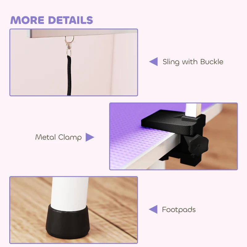 Foldable Pet Grooming Table for Dogs Cats with Adjustable Arm, Non-slip Surface, Purple