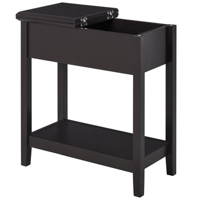 HOMCOM Flip-Top Side Table: Narrow End Table with Storage Shelf, Space-Saving Furniture for Living Room, Bedroom, Rich Dark Coffee 