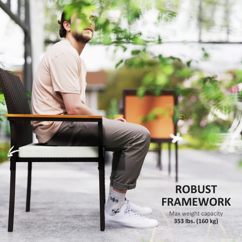Stackable Wicker Patio Chairs Set of 2 with Removable Cushion, Armrest for Garden, Porch, Yard, Cream White