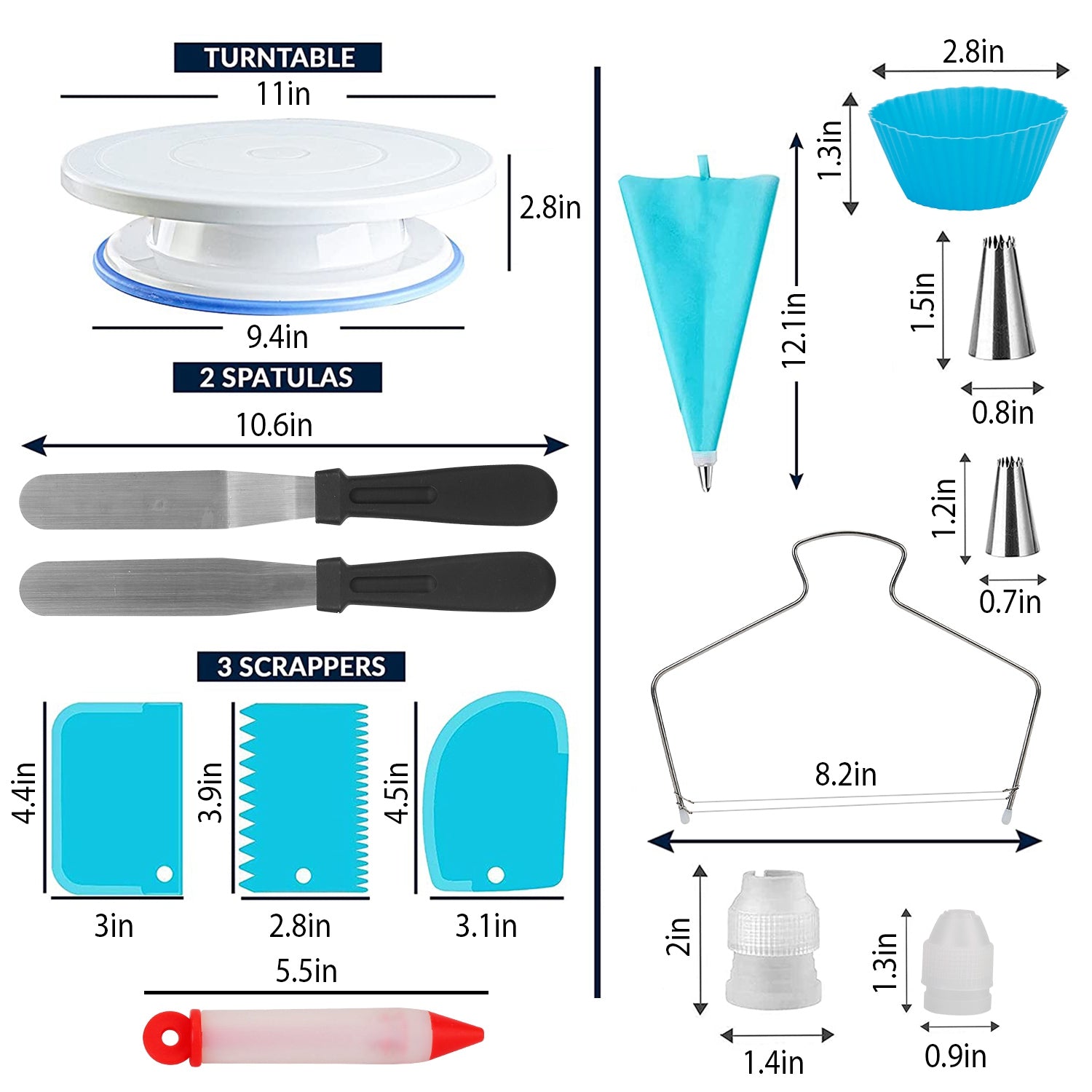 11in Rotating Cake Turntable 108Pcs Cake Decorating Supplies Kit Revolving Cake Table Stand Base Baking Tools 