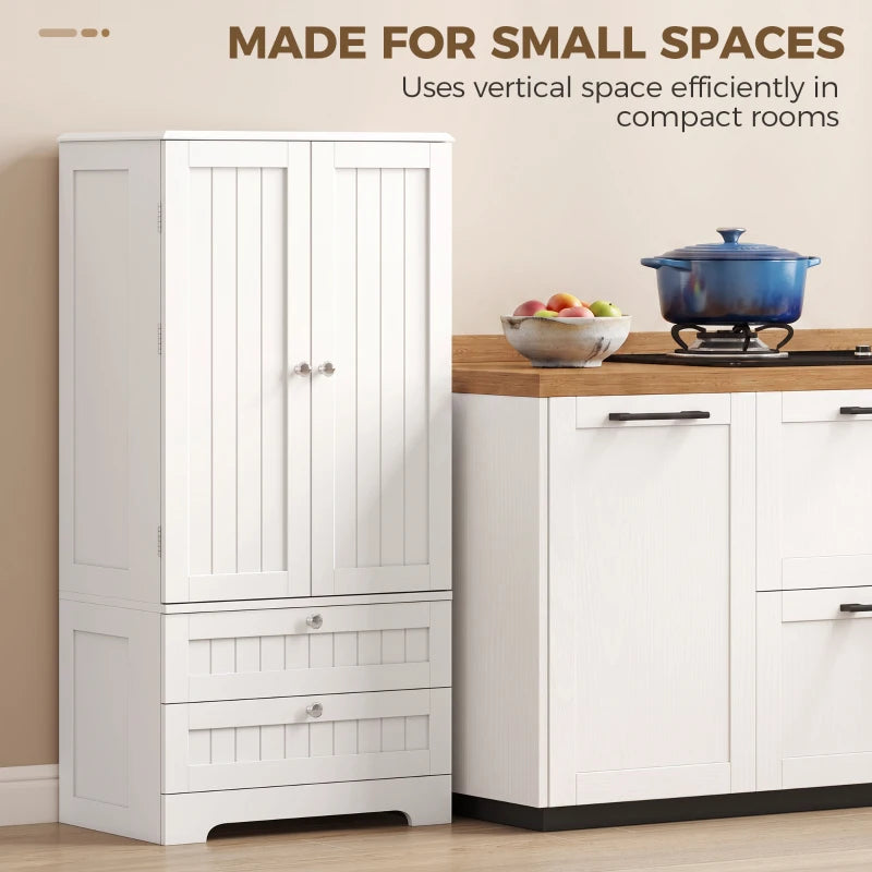 47.2-Inch Farmhouse Kitchen Pantry Cabinet with 6 Door Racks and 2 Drawers – White
