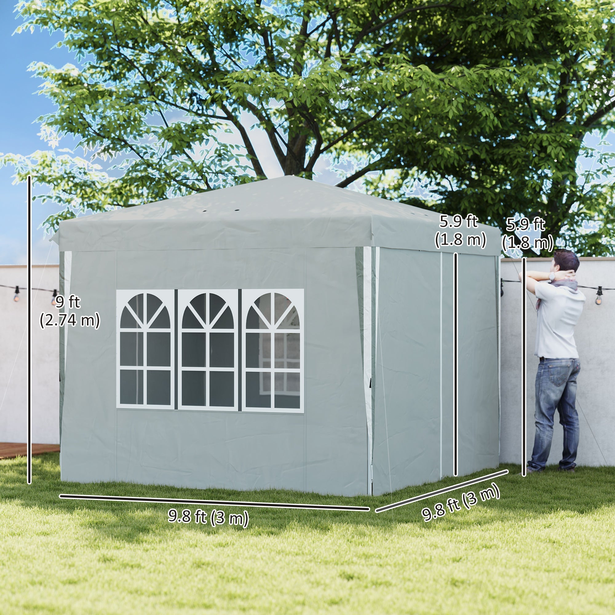 Outsunny 10' x 10' Pop-Up Canopy Tent with Sidewalls, Height-Adjustable, Carry Bag Included, for Outdoor, Garden, Patio, Light Grey 