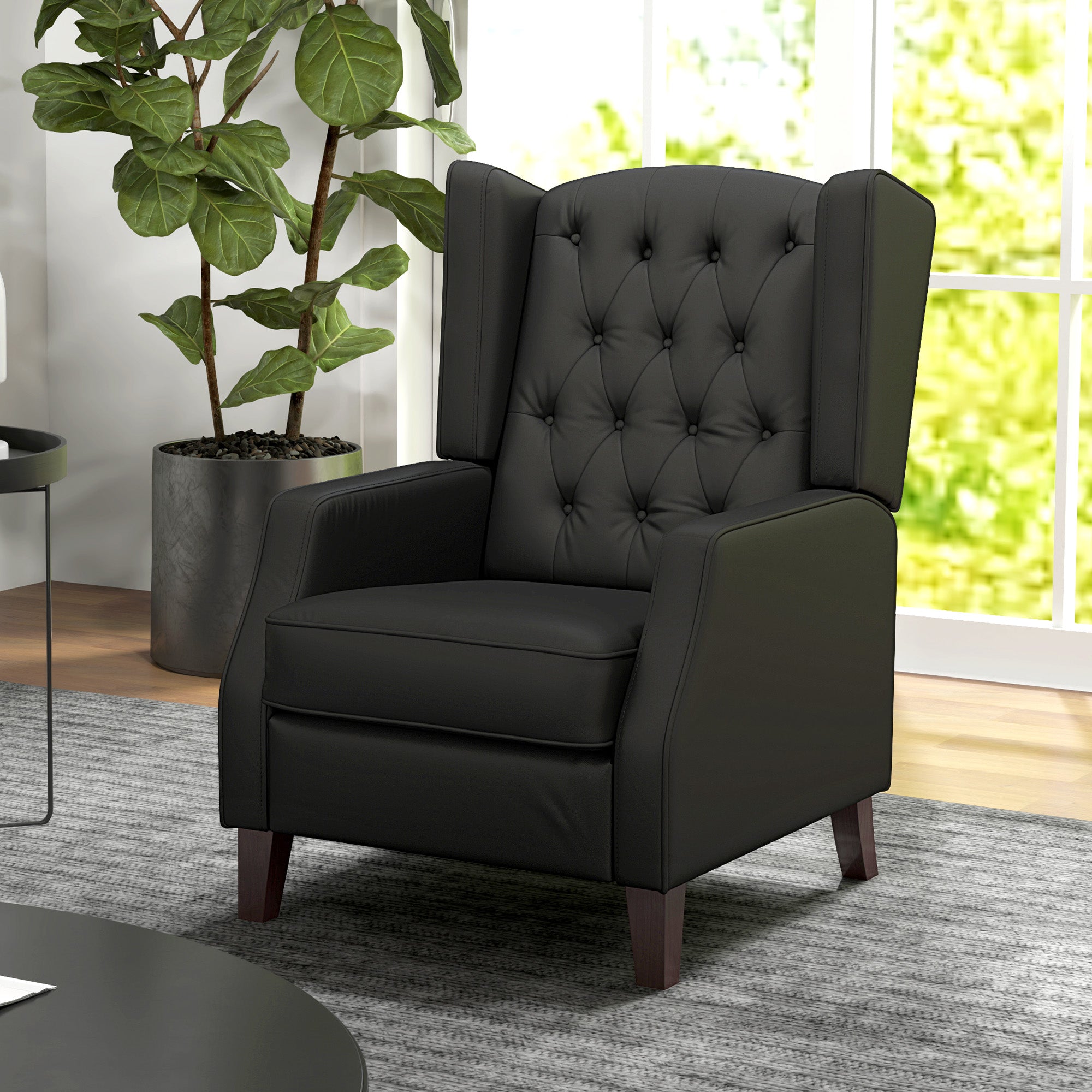 HOMCOM Faux Leather Armchair, Modern Accent Chair with Thick Padding for Living Room, Bedroom, Home Office, Black 