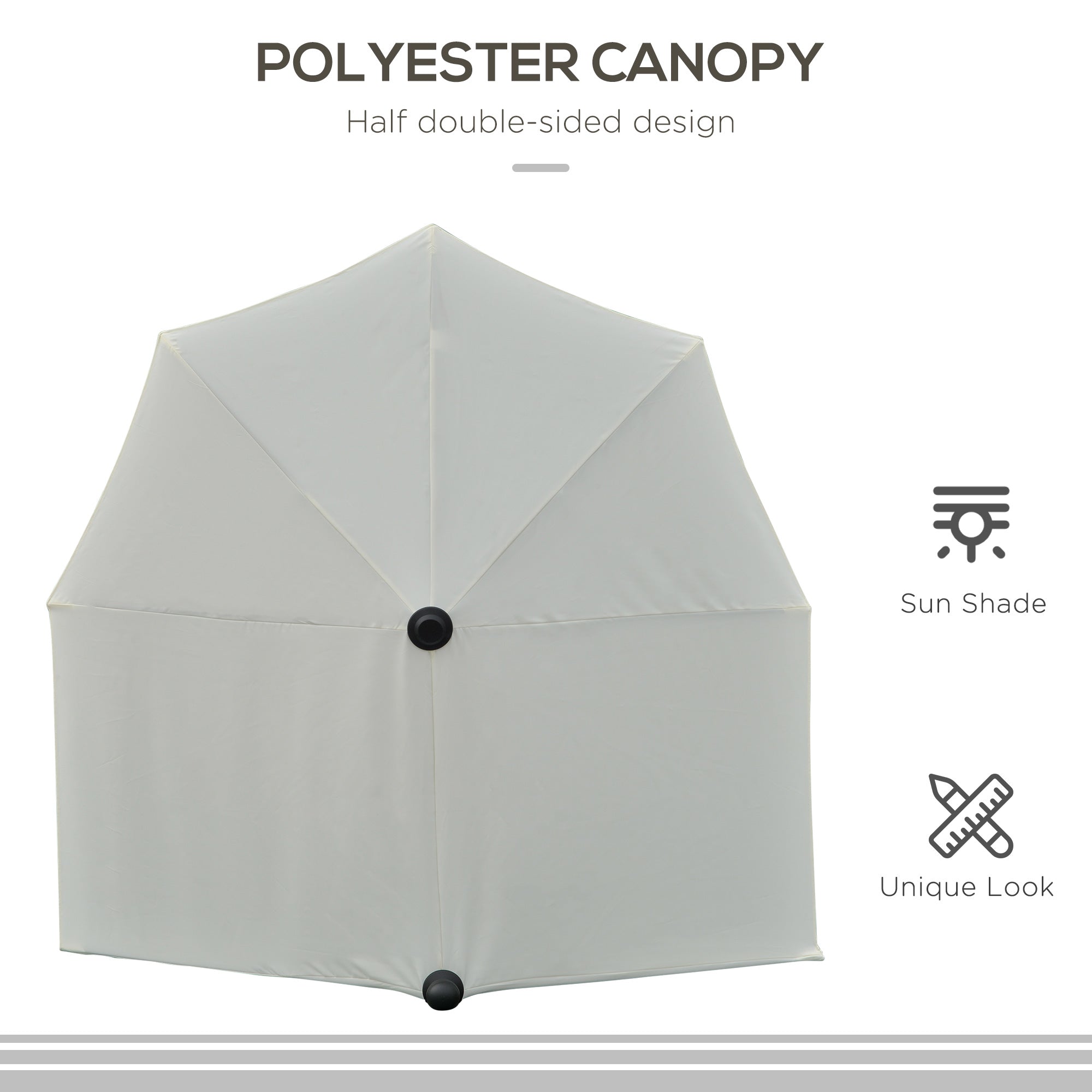 Outsunny Half Patio Umbrella 6.6x6ft with Double-Sided Canopy, Crank Handle, Base - Ideal for Garden, Balcony in Cream 