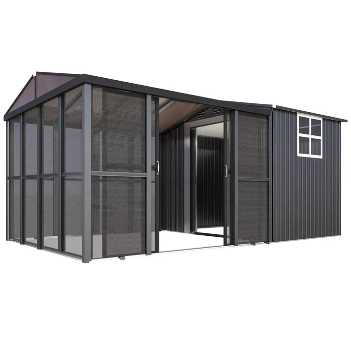 AECOJOY 10x10 Sunroom & 6x10 Storage Shed Combo with Sliding Screen Door