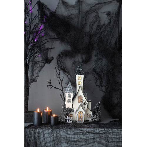 10x8.3x13.5 Cardboard Lighted Haunted House, Black Beige Tabletop Holiday Halloween Decor, Battery Powered 