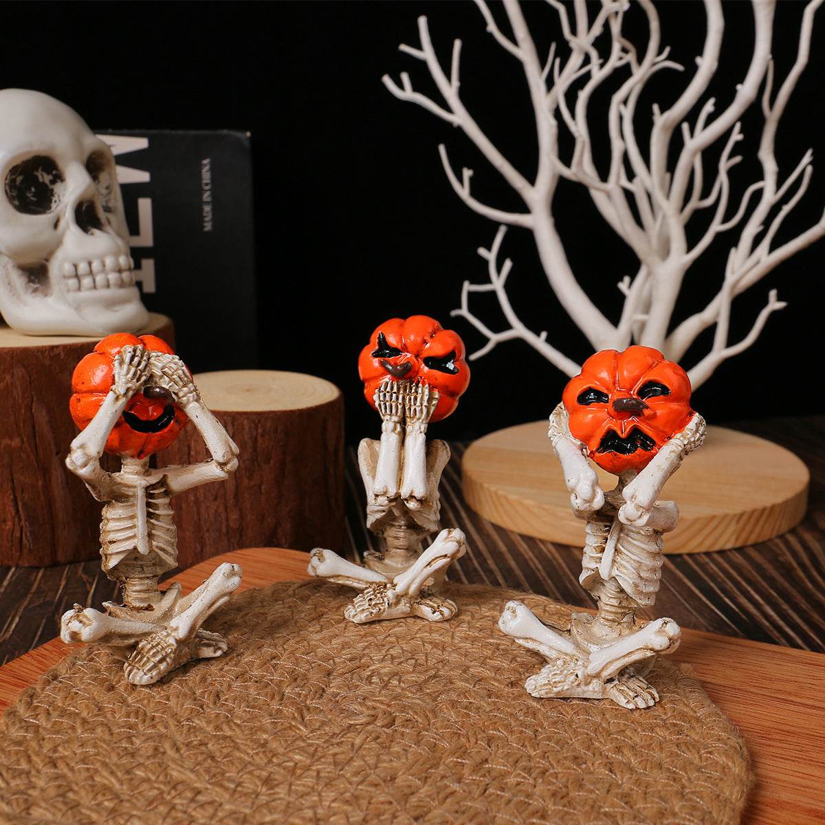Pumpkin Head Skull Doll Ornaments Home Halloween Layout Props 