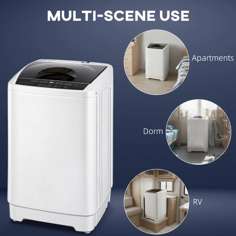 Compact Washer, Portable Washing Machine, Full Automatic Washer with 8 Programs and 6 Water Levels, White