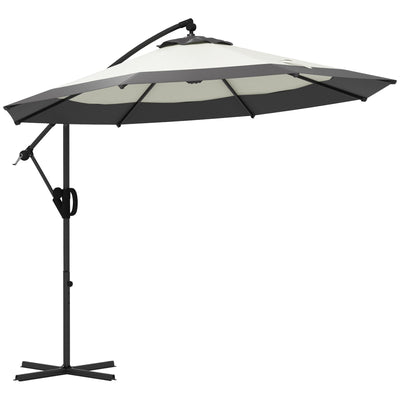 Outsunny 10 FT Cantilever Umbrella, Round Hanging Offset Umbrella with Crank, Tilt and Cross Base for Garden, Backyard, Grey 