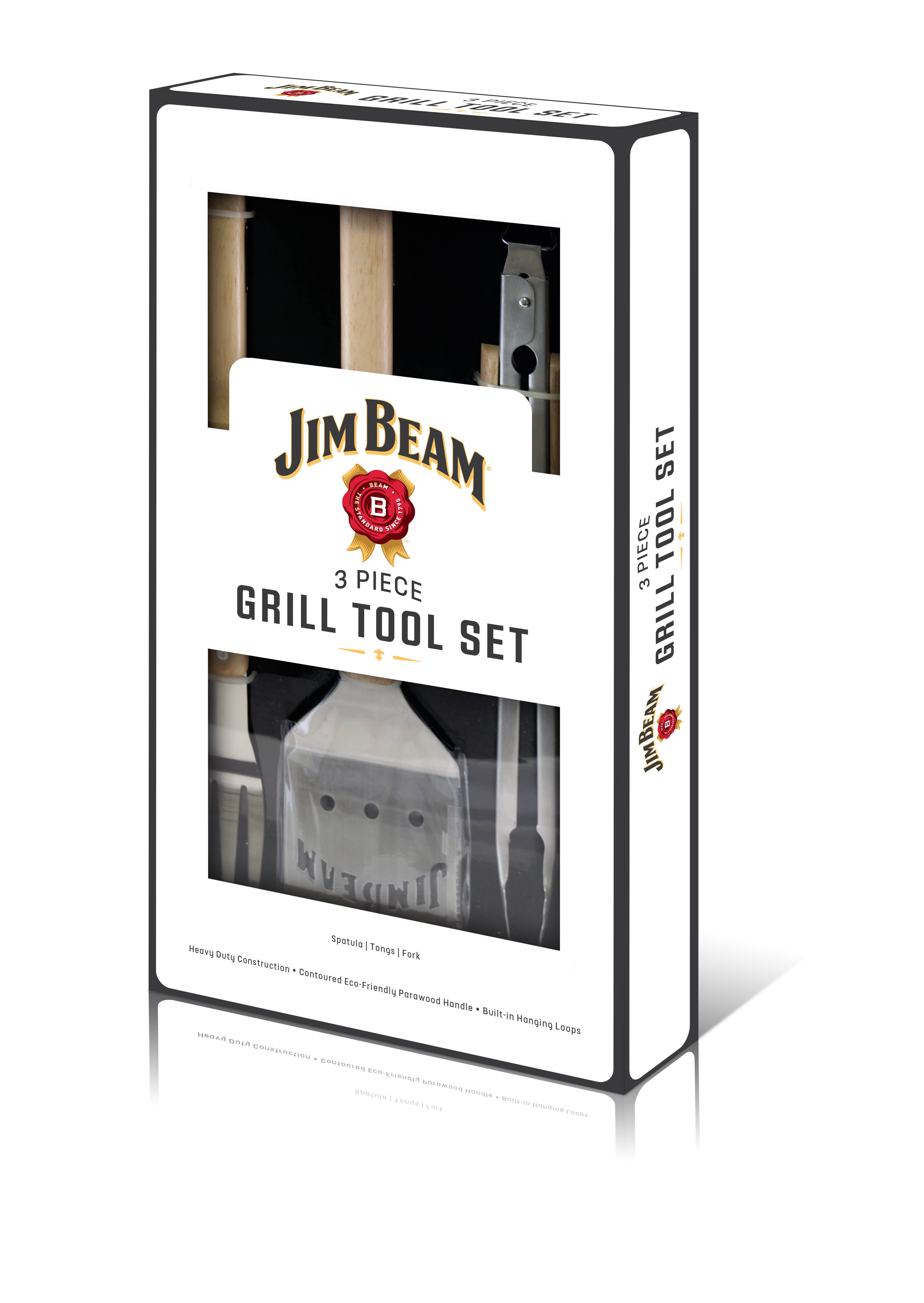 Jim Beam 3-Piece Grilling Tool Set with Wooden Handles 