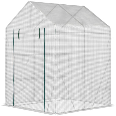 Outsunny 56" x 56" Walk-in Greenhouse Outdoor, Portable Gardening Plant Hot House with 2-Tier Shelf, Green 