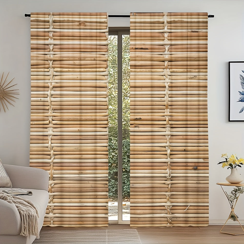 2-Piece Bamboo Stem Print Doorway Curtains – Contemporary Knit Polyester, Machine Washable, Pole Bag Design for Bedroom, Kitchen, Living Room, or Office (Pole Not Included) 