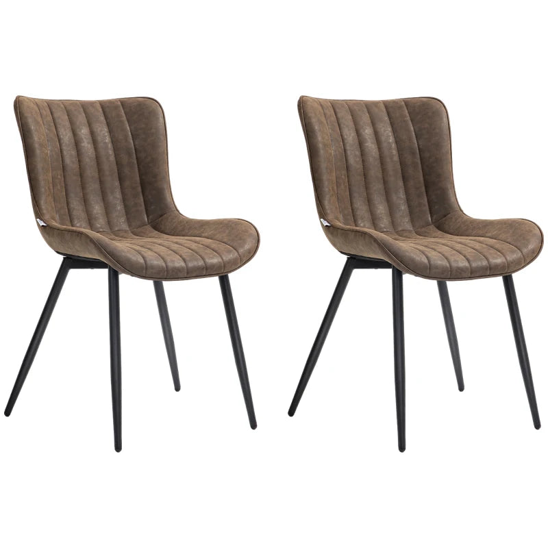 Dining Chairs Set of 2, PU Leather Upholstered Kitchen Chairs with Backrest and Steel Legs, Brown