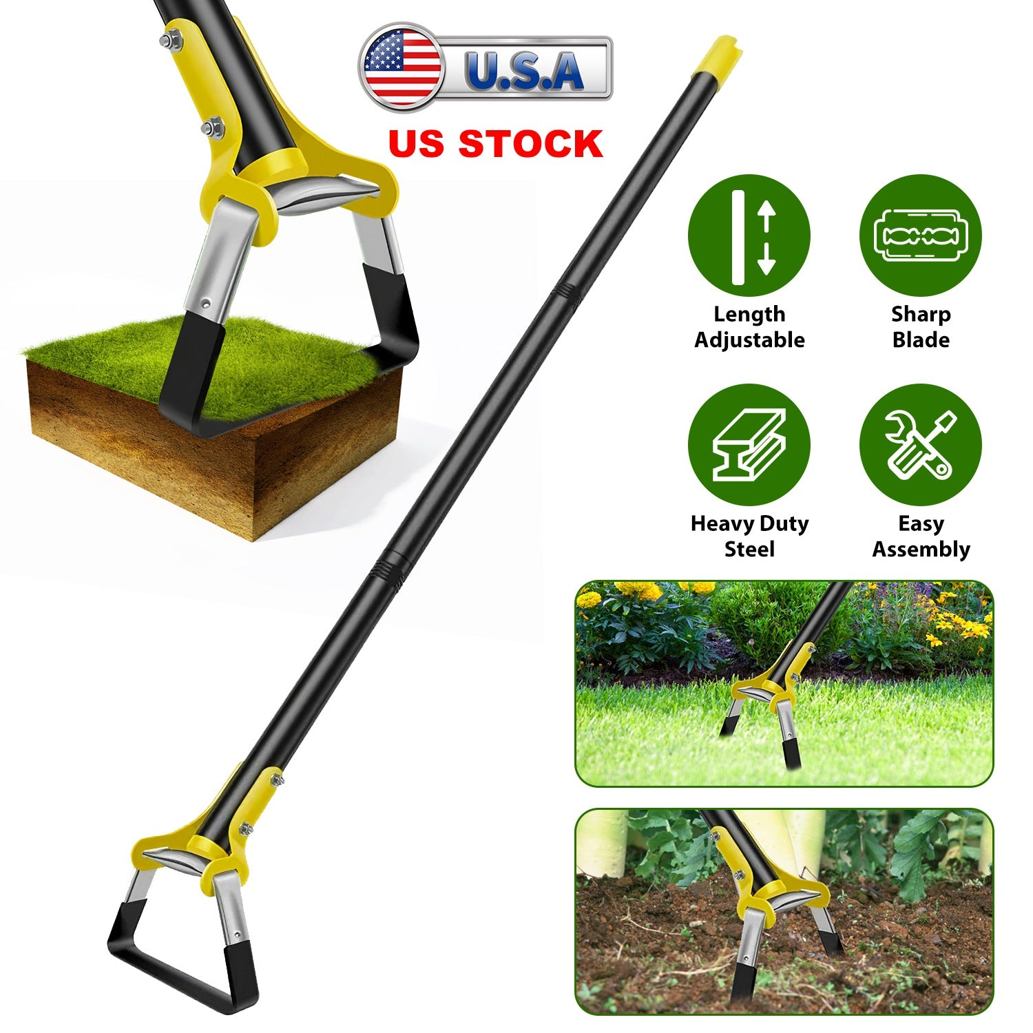 46.06in Adjustable Garden Hoe Handheld Stirrup Hula Hoe Scuffle Loop Hoe Gardening Weeder Cultivator Weeding Rake for Weeding/Loosening Soil