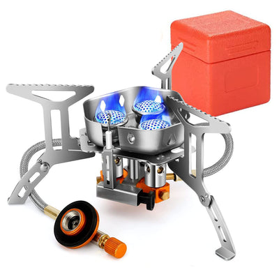 4000W Portable Camping Stove Foldable Powerful Gas Stove Backpacking Burner Collapsible Piezo Ignition with Carrying Case for Outdoor Hiking Cooking 