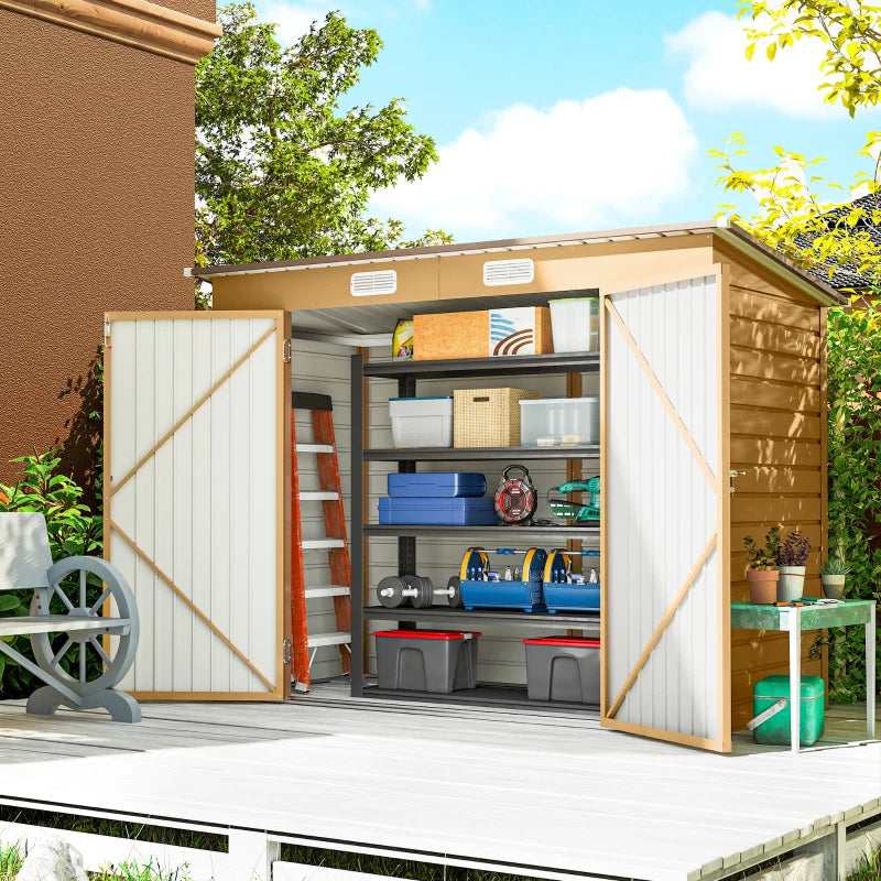 8 x 4FT Galvanized Garden Storage Shed, Metal Outdoor Shed with Double Doors and 2 Vents, Yellow