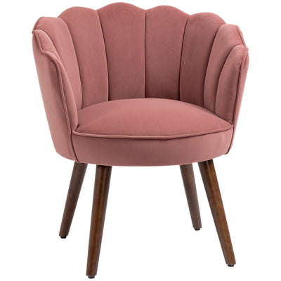 HOMCOM Elegant Velvet Accent Chair: Leisure Club Chair with Wooden Legs, Pink Hue for Living Room, Bedroom 