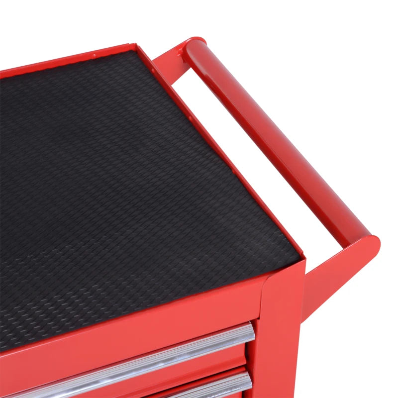 Lockable Tool Chest and Tool Box Set of 2, 7 Drawer Tool Cabinet with Wheels, 4 Drawer Portable Tool Chest with Handle for Garage, Factory, Workshop, Red