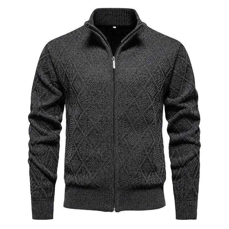2025 Fall Winter Men Fleece-lined Thick Stand Collar Sweater Cardigan for men 