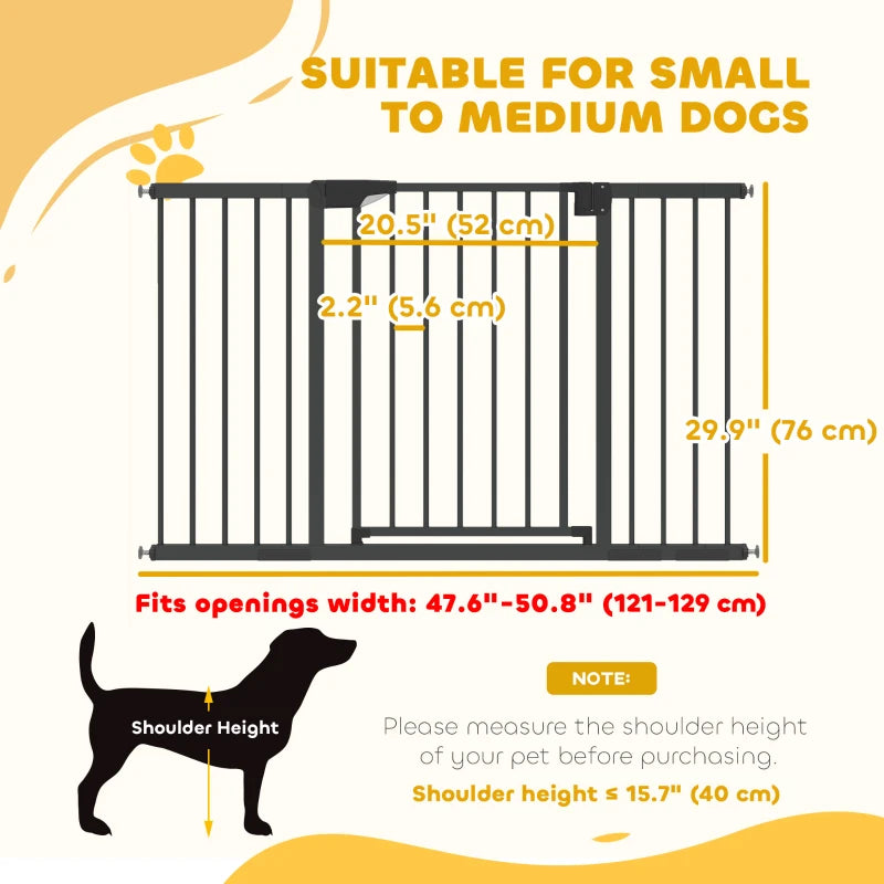 Baby Gate, Pet Safety Gate Pressure Fit, 30"-51" Wide with Two-Way Open, Auto-Close for Stair, Doorways, Hallways, Black