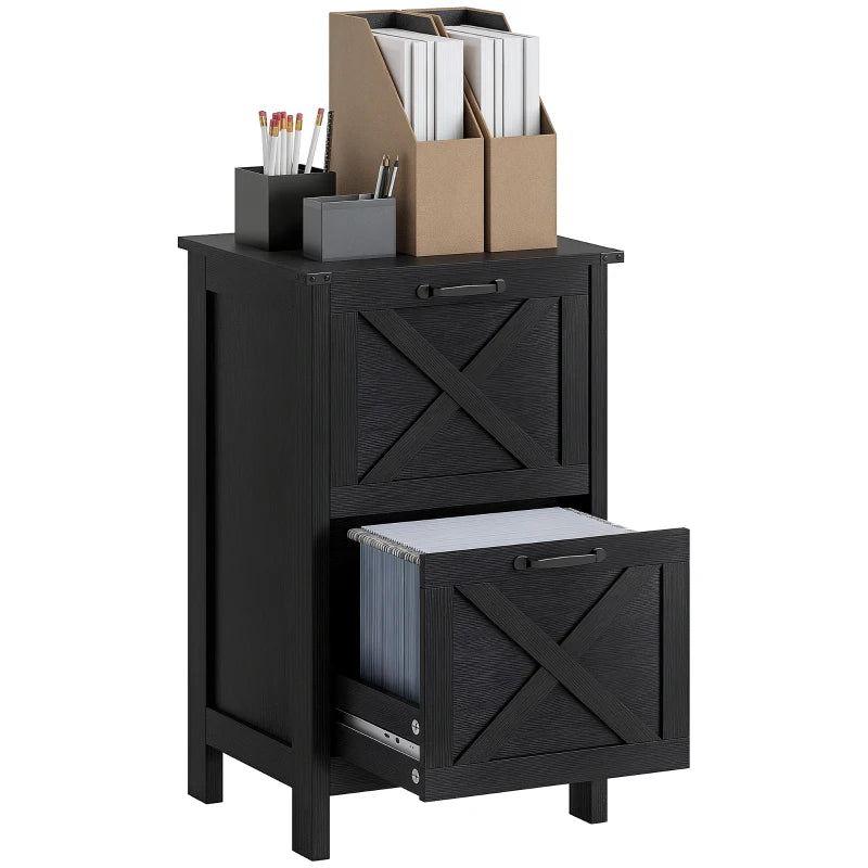 Vertical Filing Cabinet with 2 Drawers, Rustic Farmhouse Office Storage Cabinet for A4, Letter Size, Black