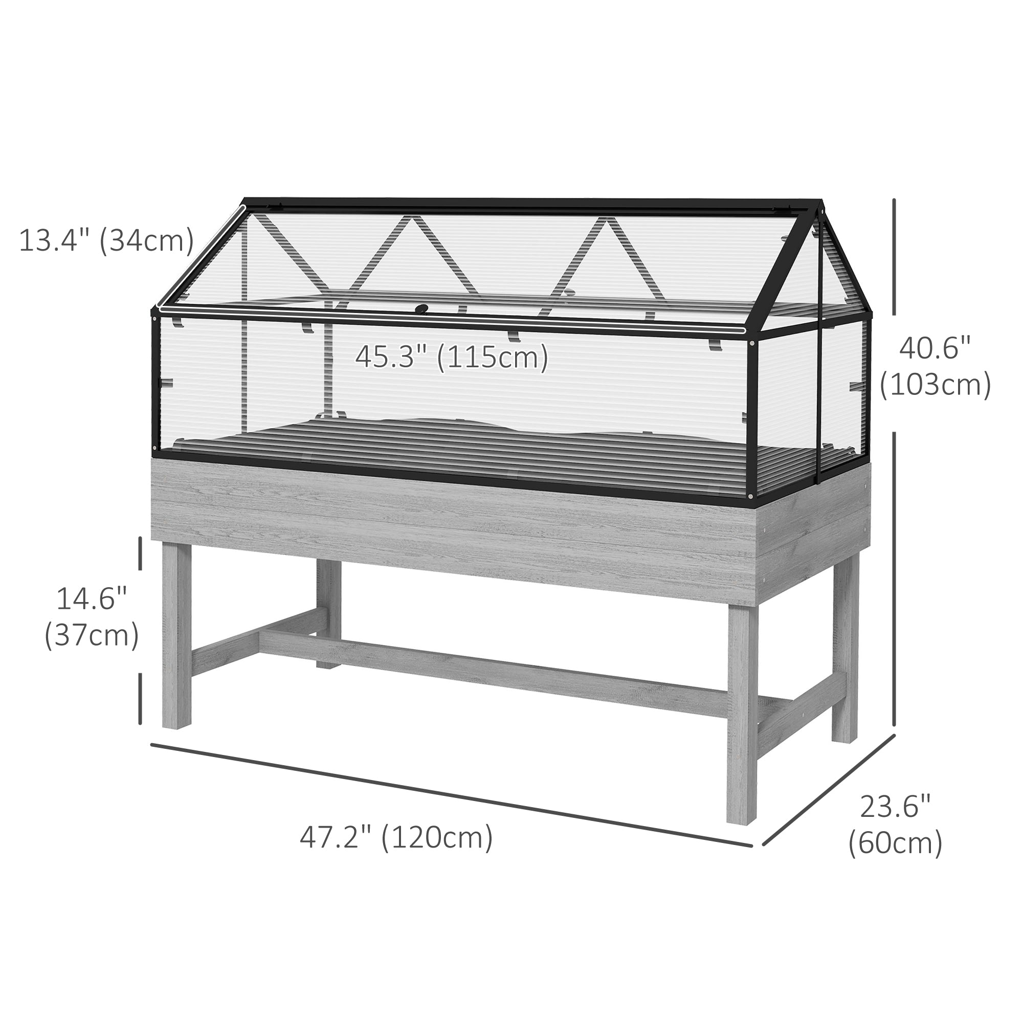 Outsunny Elevated Planter Box with Cold Frame Greenhouse in Distressed Grey - Wood Raised Garden Bed for Vegetables & Flowers 