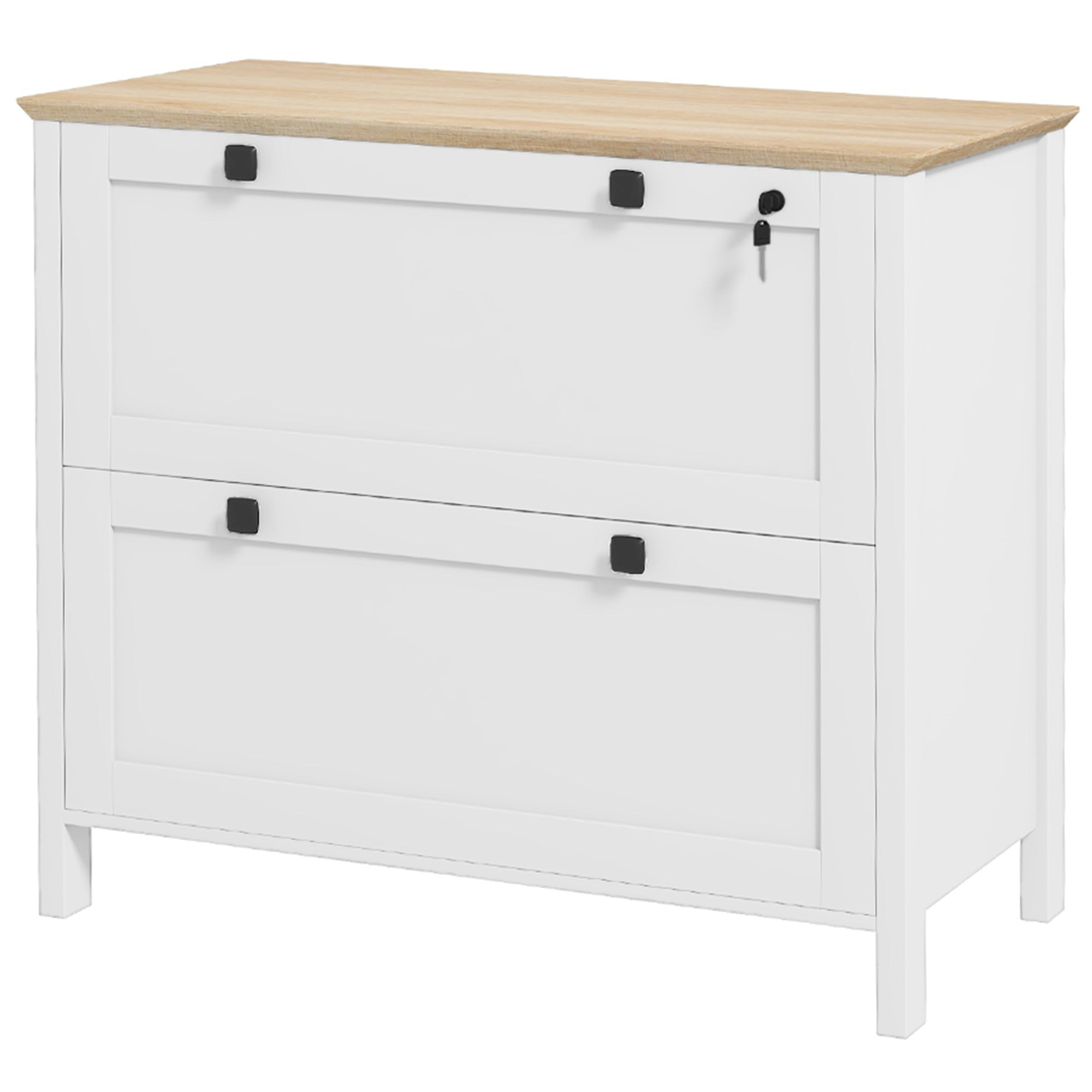 HOMCOM 2 Drawer File Cabinet, Lockable Filing Cabinet with Adjustable Hanging Bar for Letter, A4 and Legal Size, White 