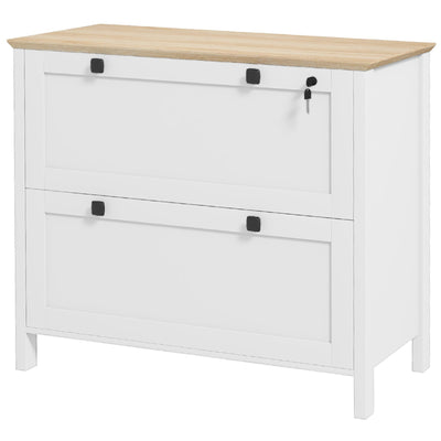 HOMCOM 2 Drawer File Cabinet, Lockable Filing Cabinet with Adjustable Hanging Bar for Letter, A4 and Legal Size, White 