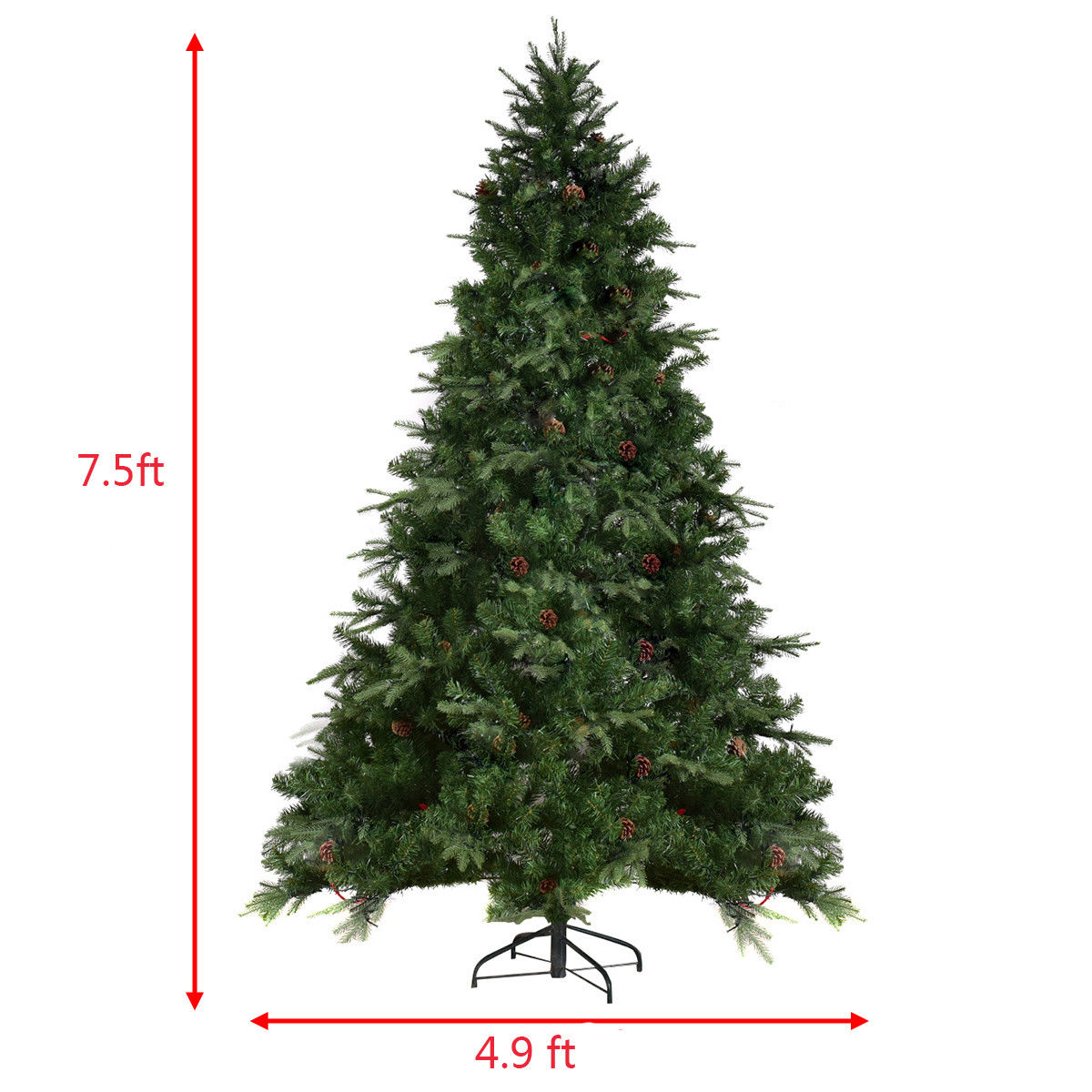 7.5 ft Artificial Christmas Tree with LED Lights and Pine Cones