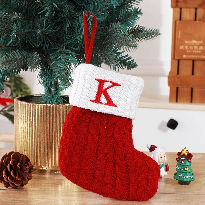 Cute Letters Christmas Stockings Decorative Creative Tree Pendant Wool Knitted Socks 