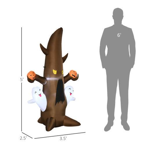 5 Halloween Inflatables Outdoor Decorations Ghost Tree With Pumpkins, Blow-Up LED Yard Decor Indoor Outdoor For Garden, Lawn, Party, Holiday 