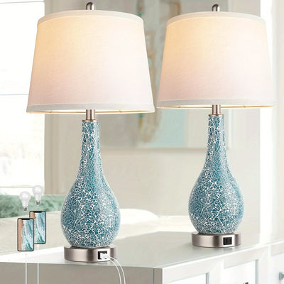 Blue Table Lamps For Bedroom Set Of 2,  With USB A+C Ports, 26" Coastal Large Nightstand Lamp - LED Bulb Included 