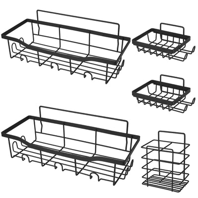 5 Pack Shower Caddy Shelves with 18 Inbuilt Hooks Rustproof Wall-Mounted Storage Shelves for Bathroom Dorm Kitchen Adhesive Bathroom Organizer for Sha 