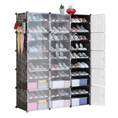 10-Tier 3-Row Shoe Rack Organizer Stackable Free Standing Shoe Storage Shelf Plastic Shoe Cabinet Tower with Transparent Doors for Heels Boots Slipper 