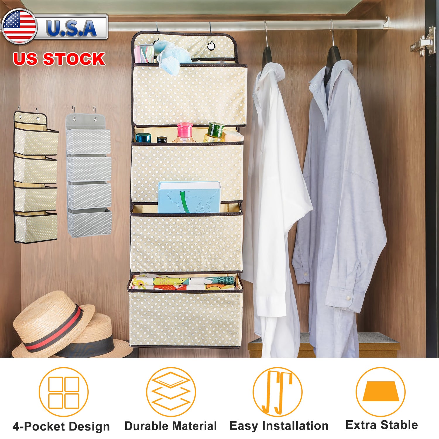 Over Door Hanging Organizer 4 Pockets Wall Mount Closet Storage Organizer Multifunctional Hanging Shelves For Clothing Office Supplies File Folders