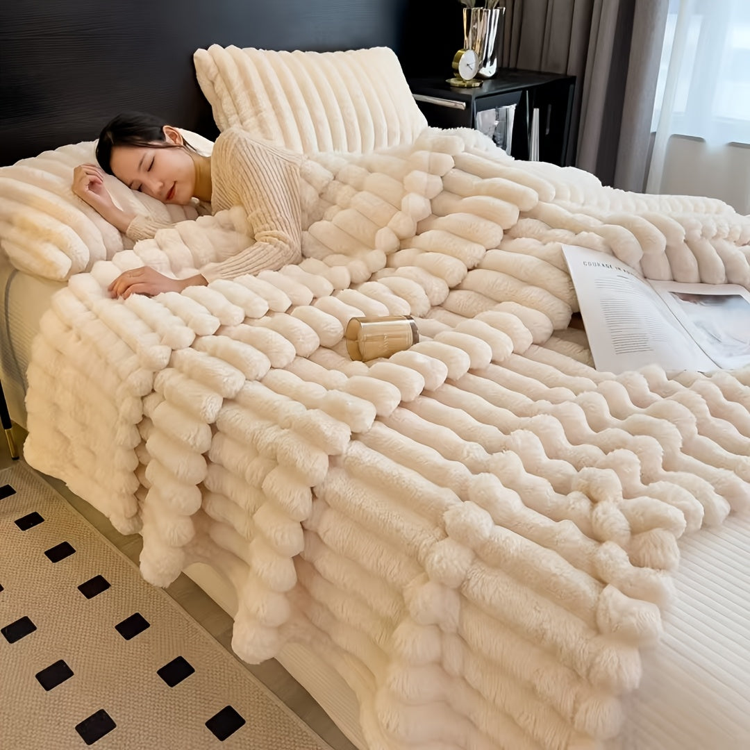 Soft Faux Rabbit Fur Luxurious Throw Blanket - Warm, Cozy 