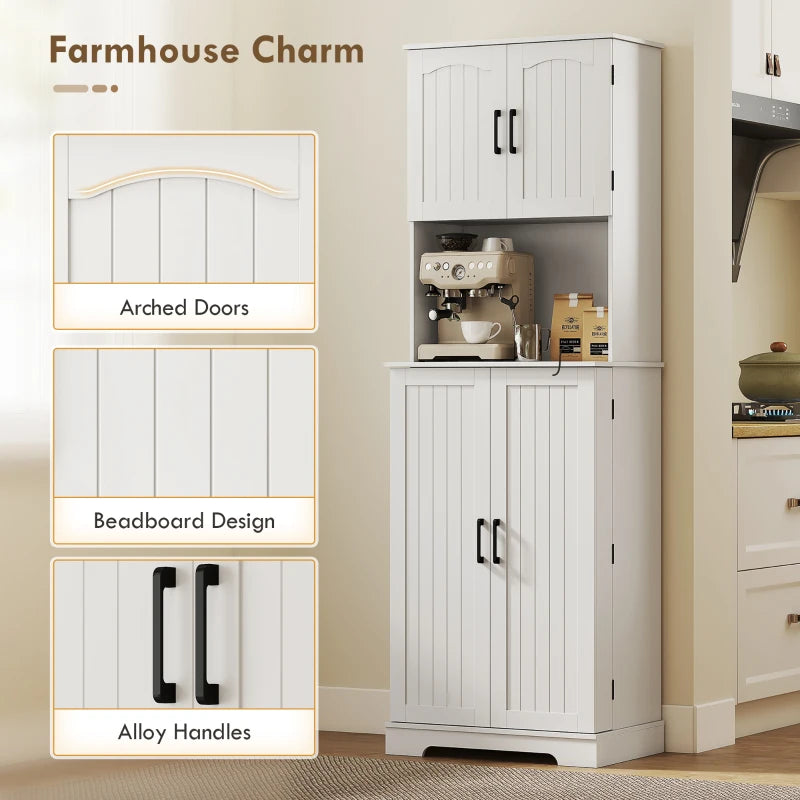 71.5" Tall Pantry Cabinet, Farmhouse Kitchen Storage Cabinet with Adjustable Shelves, 8 Door Spice Racks, White