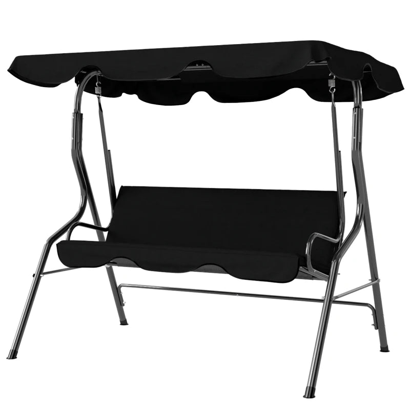 Outdoor Porch Swing with Adjustable Canopy, 3-Seater Patio Swing Chair with Cushion, Black