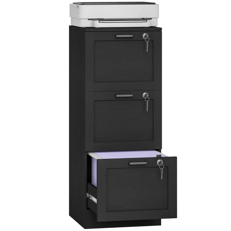 Vertical Filing Cabinet with 3 Drawers, Lock, File Cabinet for Home Office, A4 and Letter Size Files, Black