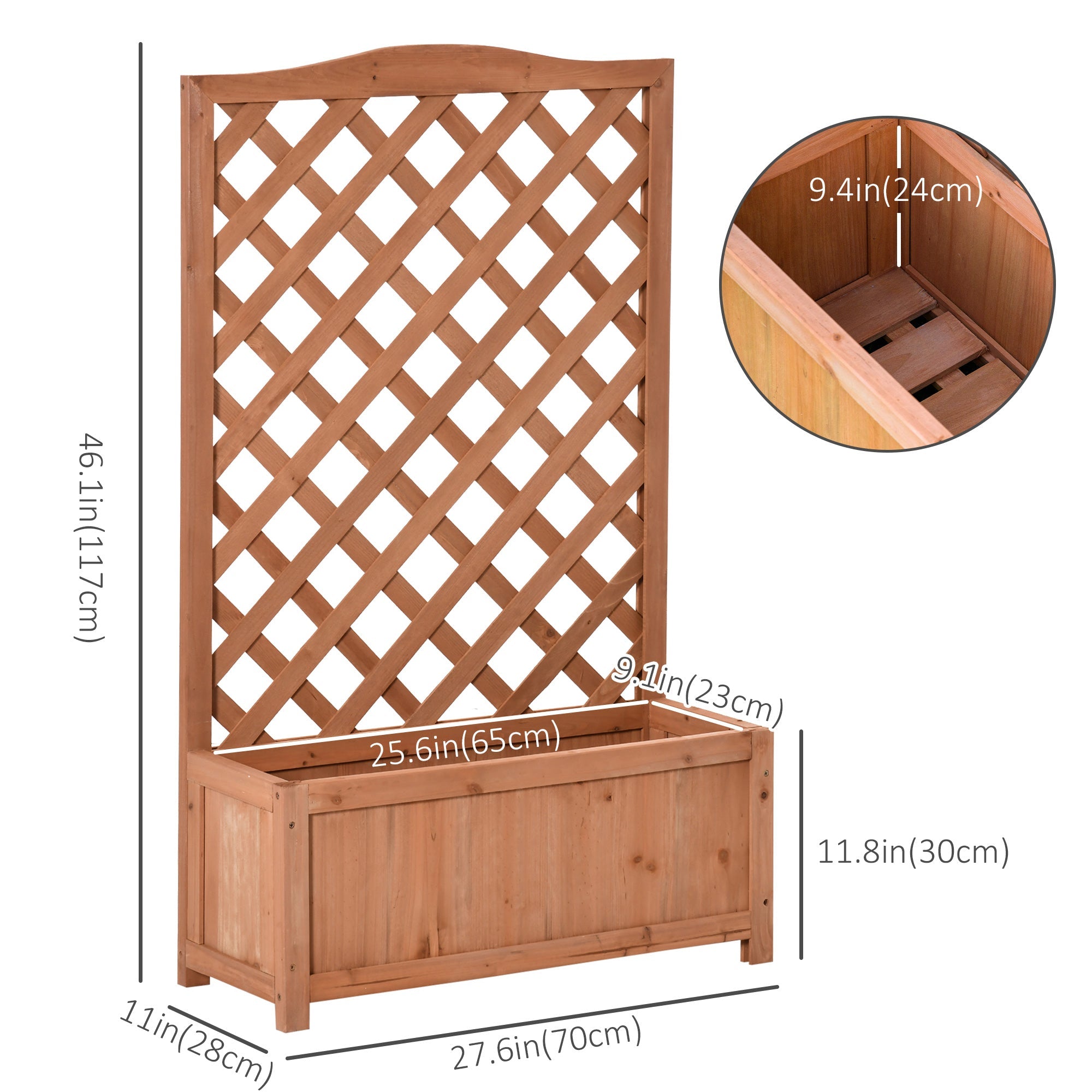Outsunny Raised Garden Bed with Trellis 28"x11"x46" - Ideal for Vine Climbing Vegetables & Flowers in Backyards, Durable Wood, Brown 