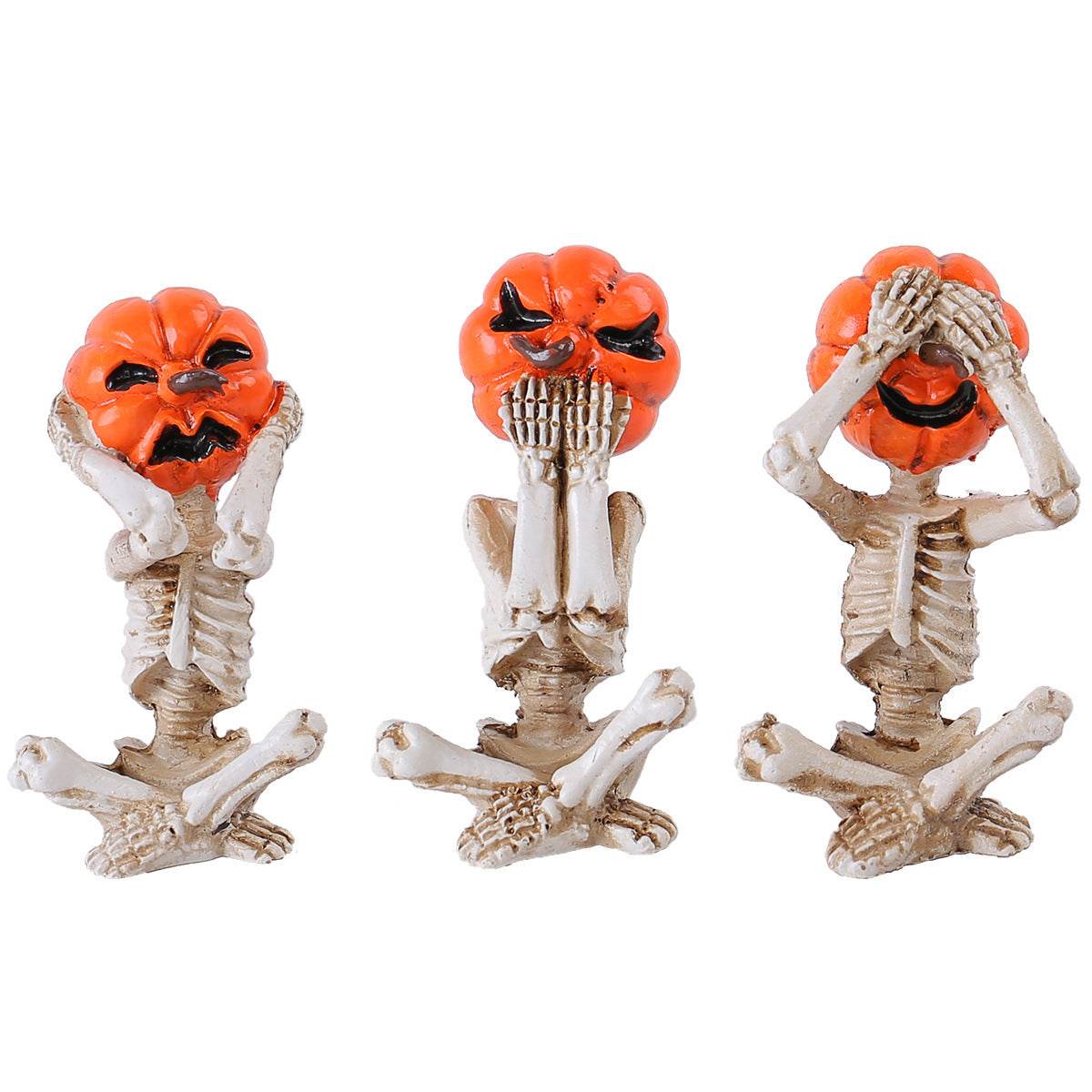 Pumpkin Head Skull Doll Ornaments Home Halloween Layout Props 